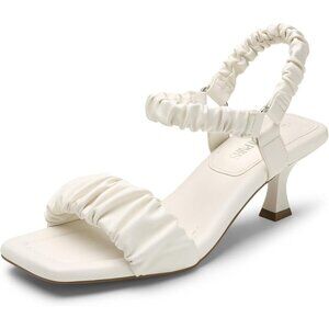 🆕Dream Pairs Womens White Kitten Suqare Open Toe Low Heels Sandals For Party